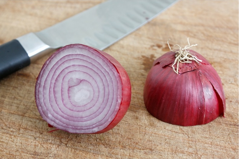 an onion chopped in half